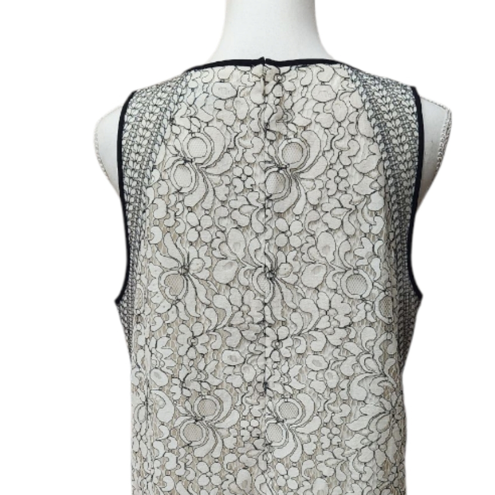 Loft Cream Sleeveless Shift Sheath Dress with Black Lace Overlay Classic Size 12 - Picture 11 of 12